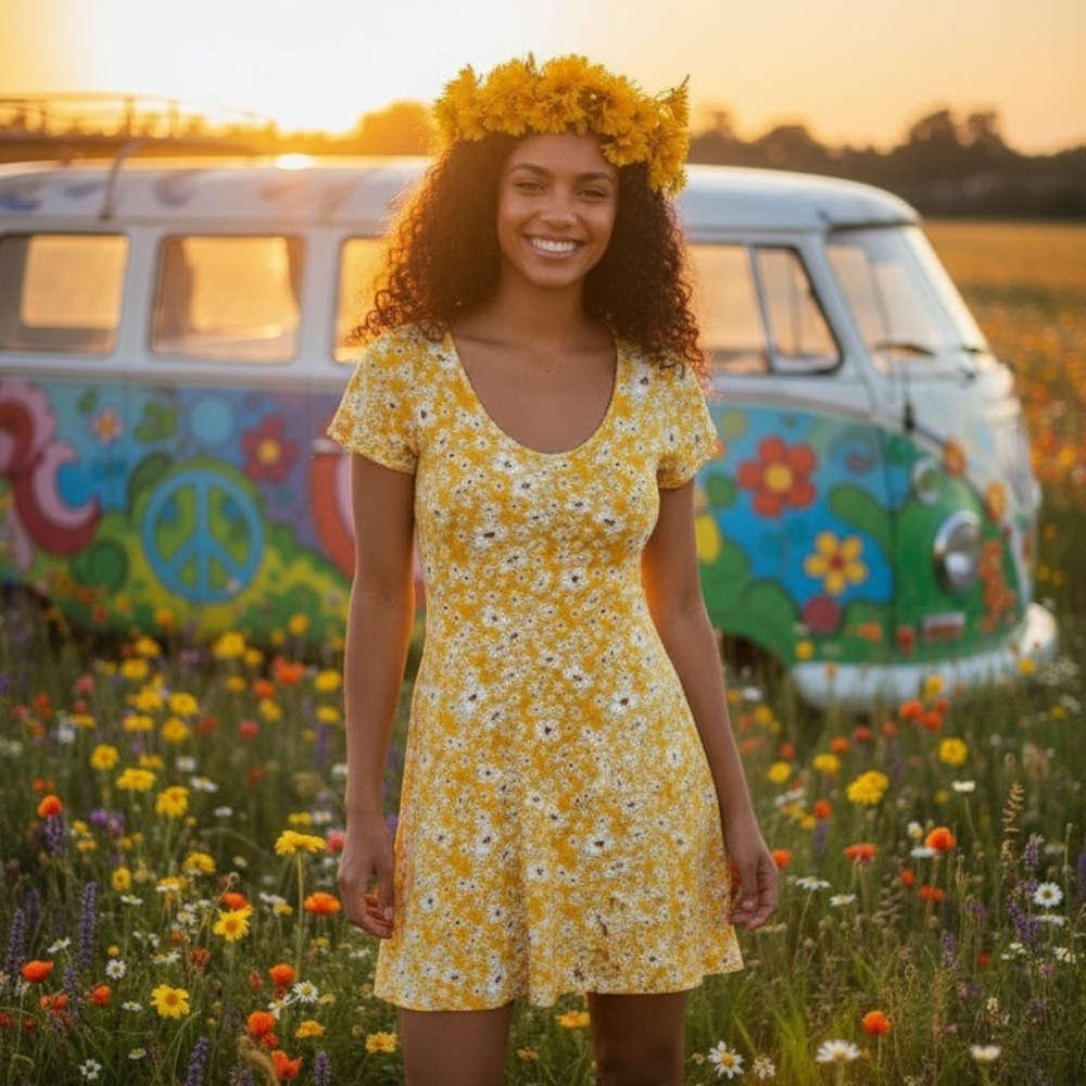 Forever 21 sunny yellow floral stretchy dress
